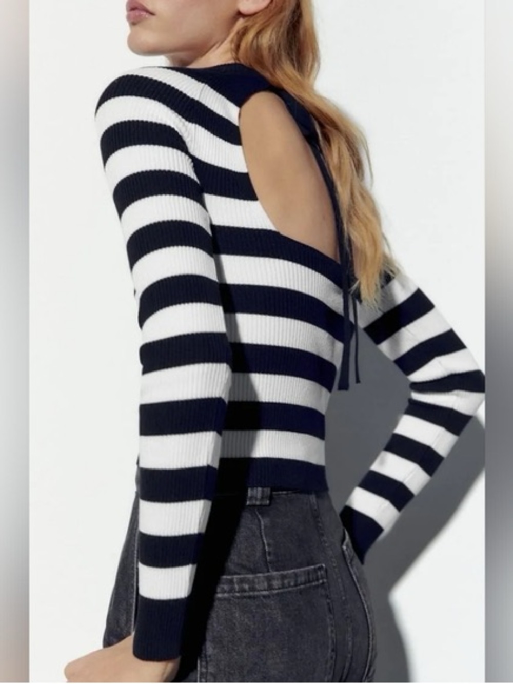 Zara Striped Open-Back Knit Top/Sweater Navy & White